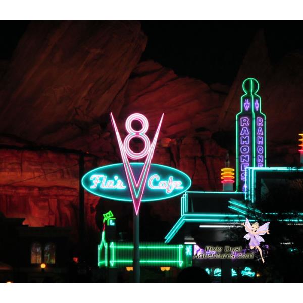 Cars-Land-Neon-Signs-after-dark